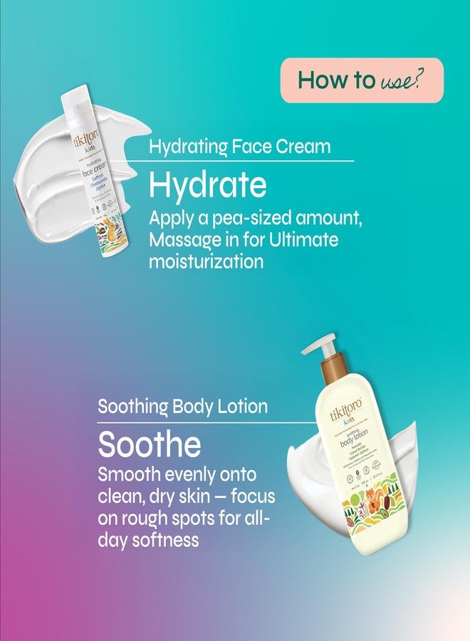 Tikitoro Kids Winter Care Combo Hydrating Face Cream & Soothing Body Lotion All Skin Types | Saffron, Chamomile, Jojoba, Avocado & Cocoa Butter | Lightweight, Non-Greasy (Age 4+) (50g x1 & 300ml x1) - Image 5