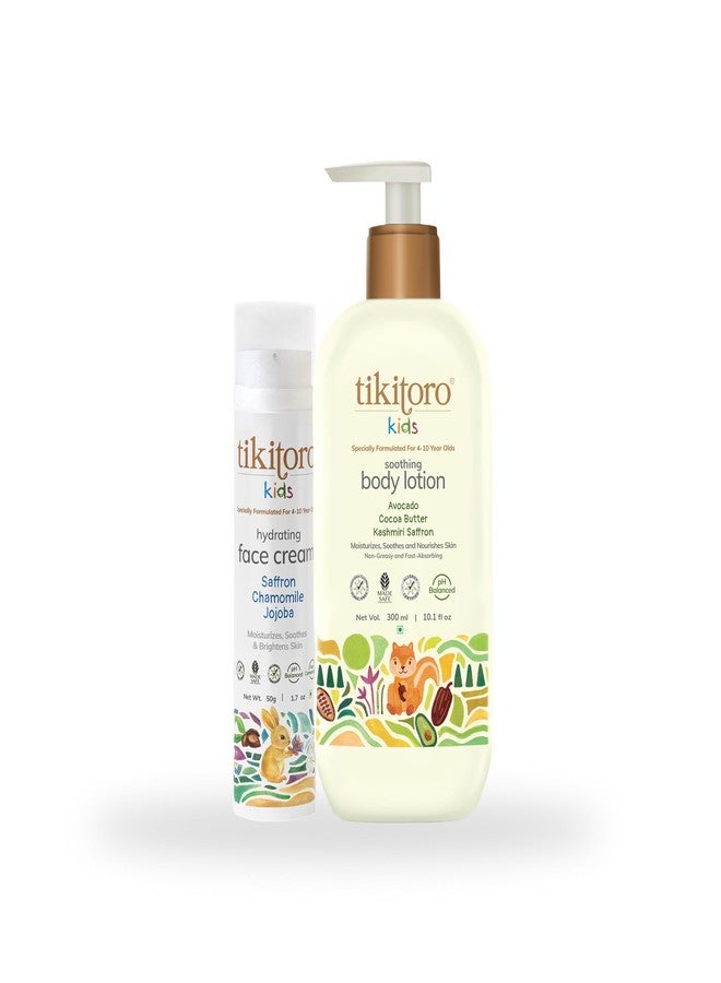 Tikitoro Kids Winter Care Combo Hydrating Face Cream & Soothing Body Lotion All Skin Types | Saffron, Chamomile, Jojoba, Avocado & Cocoa Butter | Lightweight, Non-Greasy (Age 4+) (50g x1 & 300ml x1) - Image 1