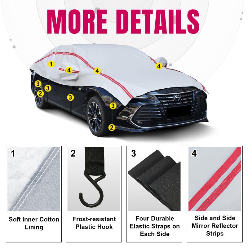 AltoCover Half Car Cover SUV,Top Cover with Red Reflective Strip, Hail Protector Car Cover with Cotton Liner, Sunroof & Windshield Cover for Ice and Snow, All Weather Car Body Cover for Sun, Rain, Dust - Image 4