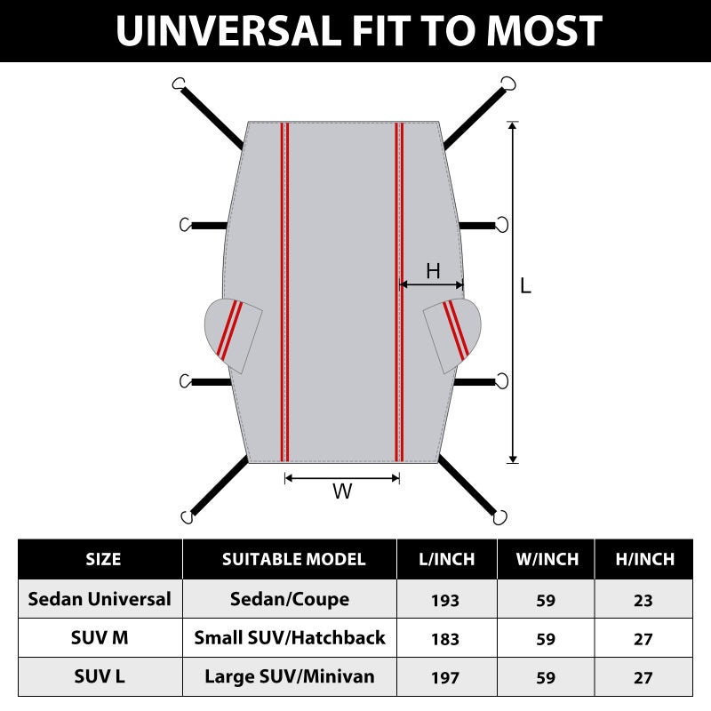 AltoCover Half Car Cover SUV,Top Cover with Red Reflective Strip, Hail Protector Car Cover with Cotton Liner, Sunroof & Windshield Cover for Ice and Snow, All Weather Car Body Cover for Sun, Rain, Dust - Image 5