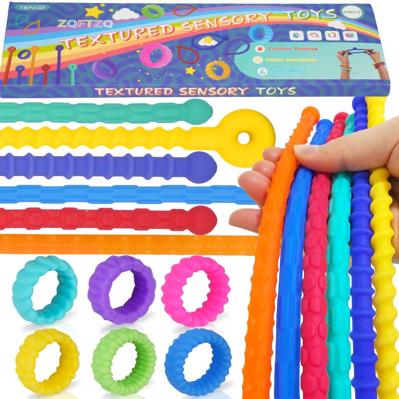 ZQFTZQ 12Pcs Fidget Toys Sensory Bracelet Set- Spiky Fidget Rings for Autism - Fidget Toys for Kids 8-12 - Anxiety Relief Calm Down Fidgets Toys for Easter Basket Stuffers - Image 1