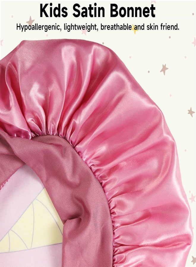 Bgtecho Kids Satin & Silk Hair Bonnet - Cute Pattern, Soft, Elastic Wide Band (Pink & Black) - Image 4