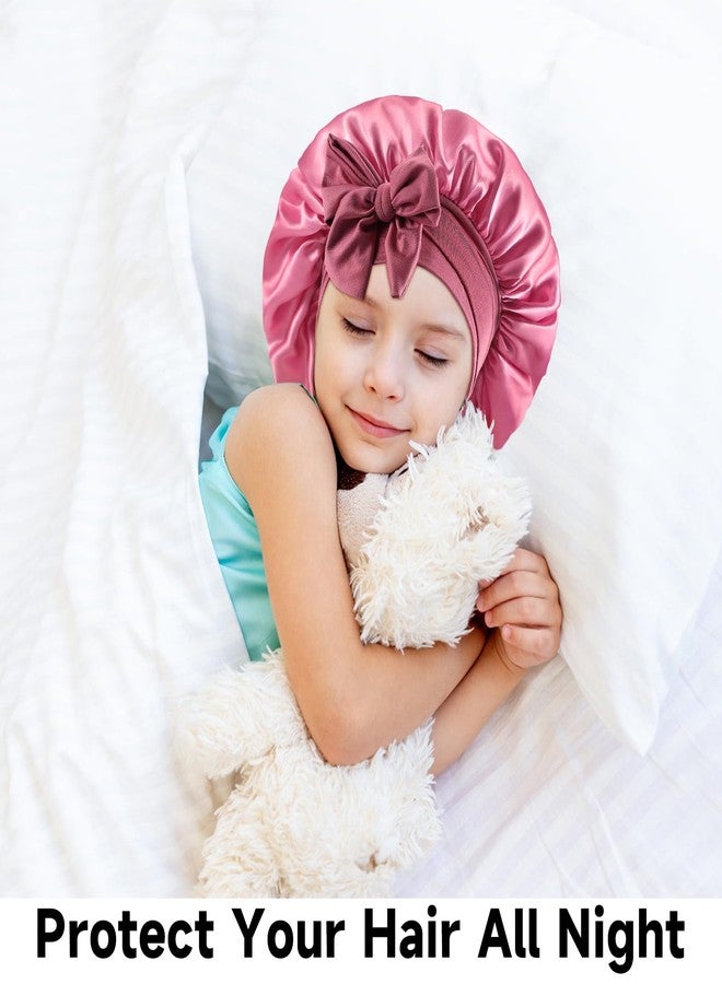 Bgtecho Kids Satin & Silk Hair Bonnet - Cute Pattern, Soft, Elastic Wide Band (Pink & Black) - Image 3