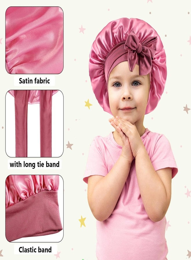 Bgtecho Kids Satin & Silk Hair Bonnet - Cute Pattern, Soft, Elastic Wide Band (Pink & Black) - Image 5