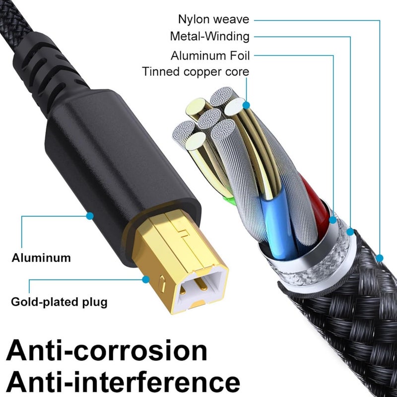 Printer Connection Cable, 2 in 1 Charging Cable, Two Head Foot USB Cord USB A C to B, Multiple Device Compatible Charger Cord for Digital Pianos and Keyboards - Image 4