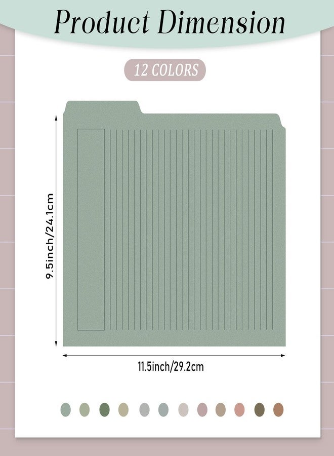 Cholemy 12 Pack Manila Lined Decorative File Folders, Letter Size, 1/3 Cut Tab, Colored File Folders, 9.5 x 11.5 Inch, Heavyweight Paper, for Home Office File Storage (Gentle Colors) - Image 2