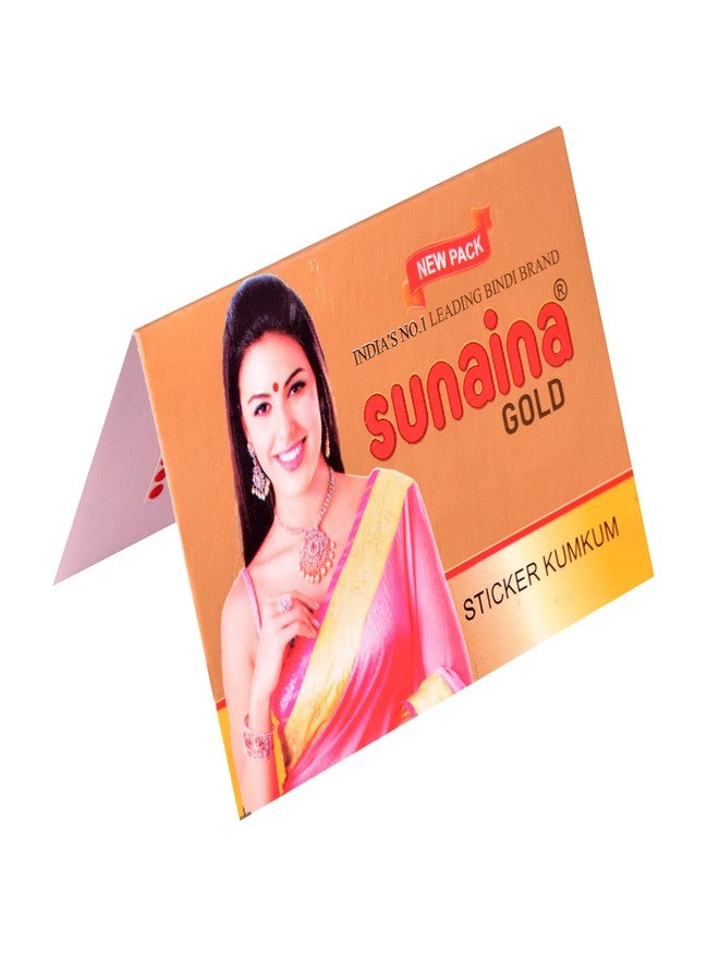 Sunaina New Gold Sticker Kumkum Forehead Dark Red Round Pottu Bindis Velvet Bindi Box With 15 Cards/Flaps For Women & Girls (GDR-2 (12MM)) - Image 4