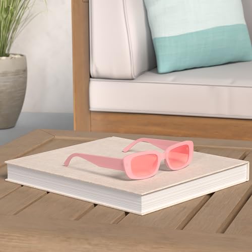 BUTABY Rectangle Sunglasses for Women Retro Driving Glasses 90’s Vintage Fashion Narrow Square Frame UV400 Protection Pink - Image 2