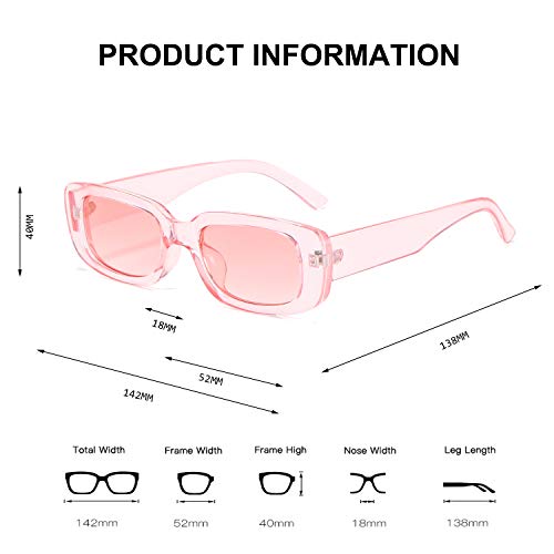 BUTABY Rectangle Sunglasses for Women Retro Driving Glasses 90’s Vintage Fashion Narrow Square Frame UV400 Protection Pink - Image 5