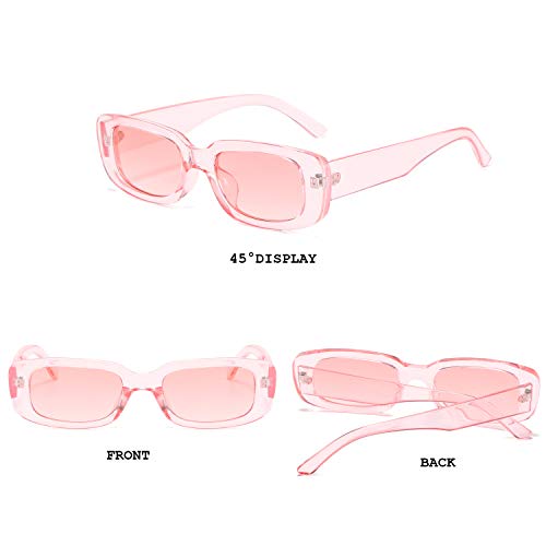 BUTABY Rectangle Sunglasses for Women Retro Driving Glasses 90’s Vintage Fashion Narrow Square Frame UV400 Protection Pink - Image 3