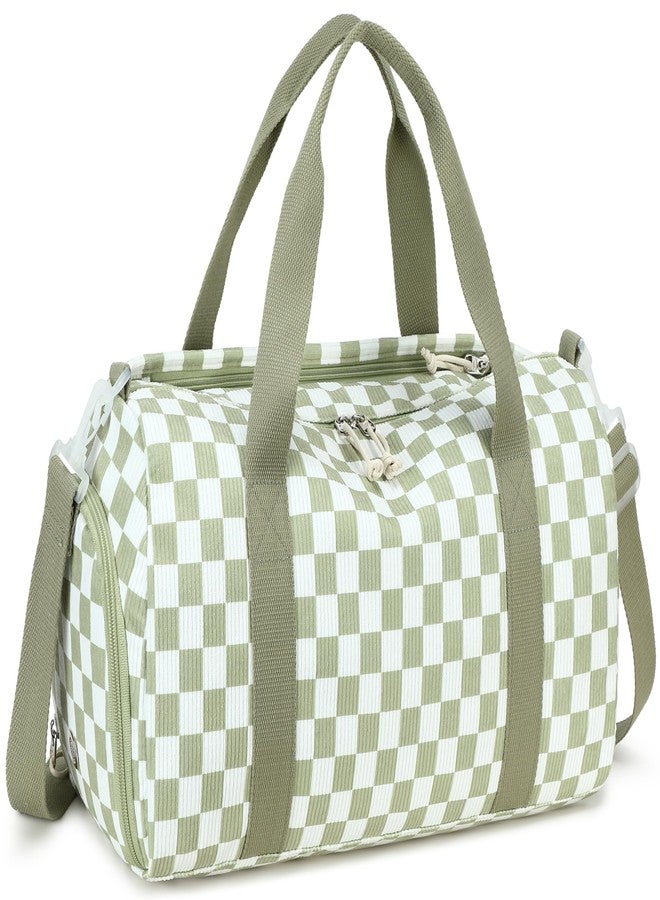 BLUBOON Duffle Bag Girls Kids Cute Gym Bag with Shoes Compartment & Wet Separation Waterproof Sports Overnight Travel Bag, Sage green white grids, 18.1 x 8.7 x 9.1 inches - Image 1