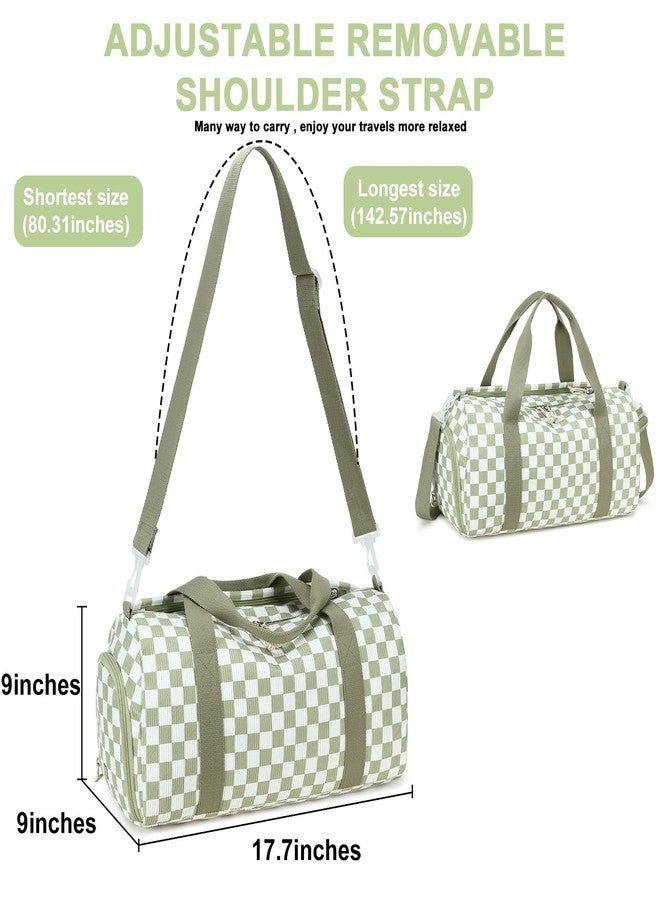 BLUBOON Duffle Bag Girls Kids Cute Gym Bag with Shoes Compartment & Wet Separation Waterproof Sports Overnight Travel Bag, Sage green white grids, 18.1 x 8.7 x 9.1 inches - Image 5