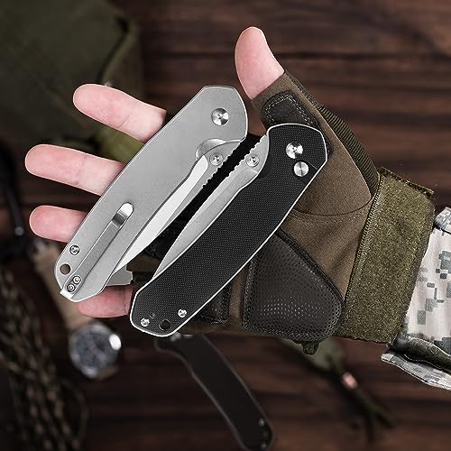 CJRB CUTLERY Pocket Knife Pyrite (J1925L) Button Lock EDC Large Foldable Knife AR-RPM9 Steel Blade and Stainless Steel Handle Silver Outdoor for Women Men for Gifts - Image 2