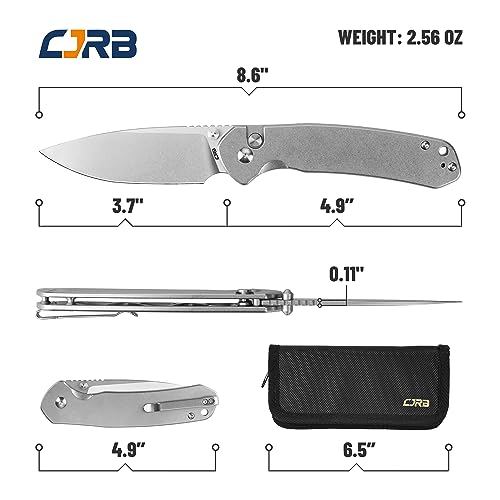 CJRB CUTLERY Pocket Knife Pyrite (J1925L) Button Lock EDC Large Foldable Knife AR-RPM9 Steel Blade and Stainless Steel Handle Silver Outdoor for Women Men for Gifts - Image 3