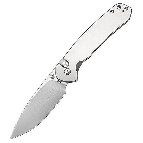 CJRB CUTLERY Pocket Knife Pyrite (J1925L) Button Lock EDC Large Foldable Knife AR-RPM9 Steel Blade and Stainless Steel Handle Silver Outdoor for Women Men for Gifts - Image 1