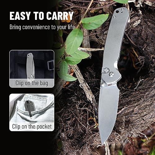 CJRB CUTLERY Pocket Knife Pyrite (J1925L) Button Lock EDC Large Foldable Knife AR-RPM9 Steel Blade and Stainless Steel Handle Silver Outdoor for Women Men for Gifts - Image 5