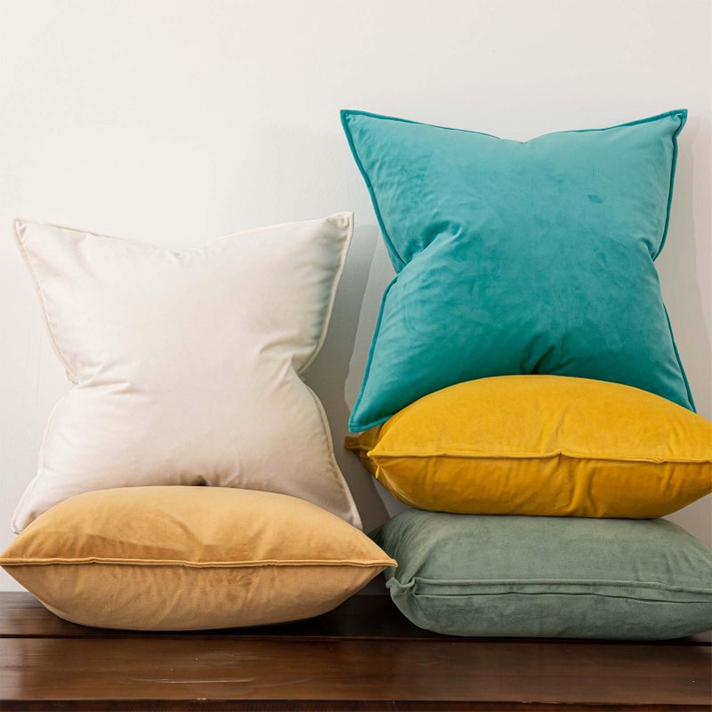 JUSPURBET Cream White Decorative Velvet Throw Pillow Covers 22x22 inch Set of 2 Broadside Soft Cushion Case with Invisible Zipper for Sofa Couch Bed - Image 2