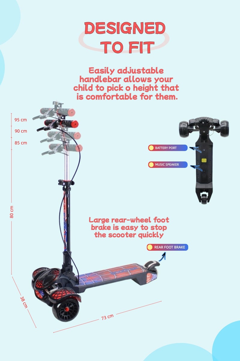EASY FUTURE Scooters for Kids with Foldable & Height Adjustable Handle Kick Scooter with LED PU Wheels & Rear Brake, Handle Brake & Music Kids Scooter for 3 to 8 Years - Image 3