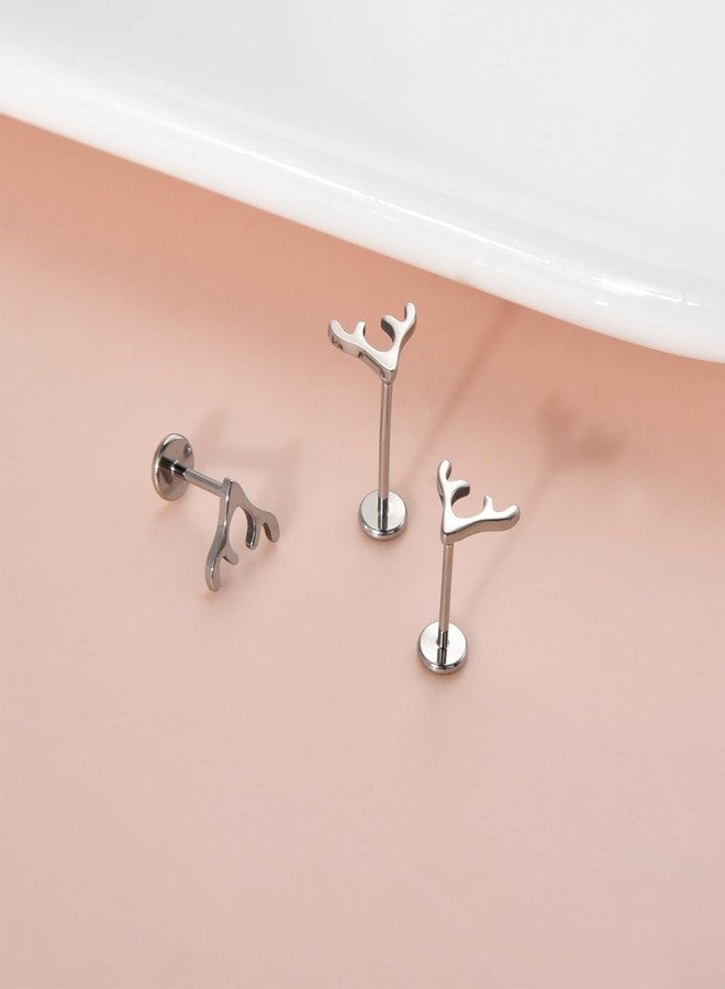 Lantine 18g 8mm Antlers Threadless Push in Nose Rings Studs Implant Grade Titanium Flat Back Stud Earrings Lip Labret Medusa Monroe Helix Daith Tragus Cartilage Conch Lobe Piercing Jewelry - Image 4