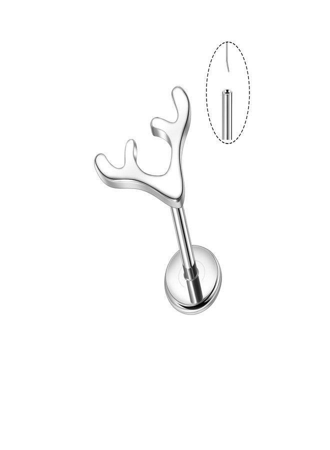 Lantine 18g 8mm Antlers Threadless Push in Nose Rings Studs Implant Grade Titanium Flat Back Stud Earrings Lip Labret Medusa Monroe Helix Daith Tragus Cartilage Conch Lobe Piercing Jewelry - Image 1