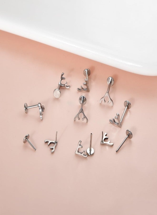 Lantine 18g 8mm Antlers Threadless Push in Nose Rings Studs Implant Grade Titanium Flat Back Stud Earrings Lip Labret Medusa Monroe Helix Daith Tragus Cartilage Conch Lobe Piercing Jewelry - Image 5