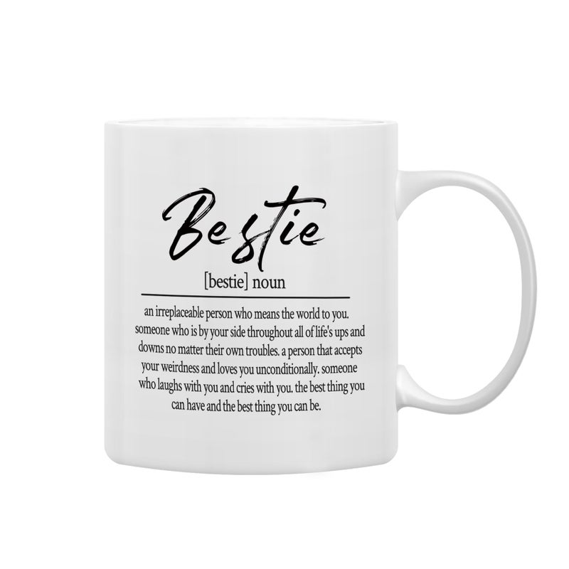 QASHWEY Bestie Definition Coffee Mugs MugBest Friend Bestie BFF Soul Sister Gifts for Women Teen GirlsInspirational Friendship Gifts Double Side Printed Ceramic Mug Cup 11 Ounce