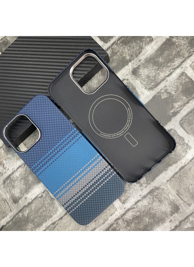 Generic - For Iphone16promax Kevlar Phone Case Magnetic Suction For Iphone 16pro Carbon Fiber Protective Case Product-Color:Moonrise Blue Crater Metal Frame Magnetic Half Pack-Applicable Models:For Iphone16promax - Image 1