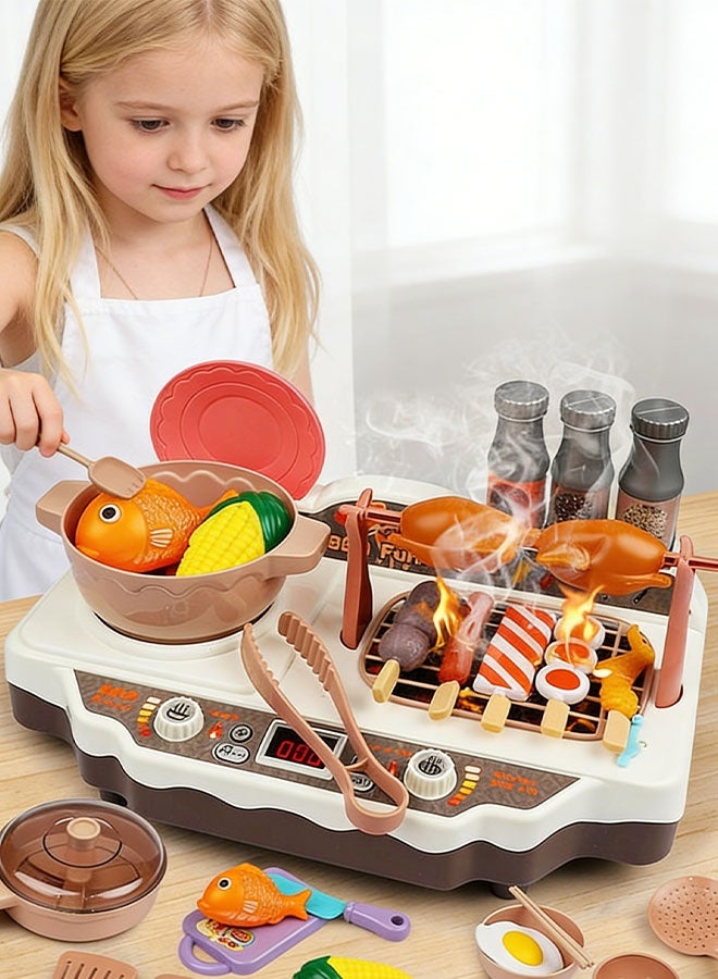 Kids Kitchen Playset 36Pcs Toy BBQ Grill Set Pretend Play Food Set Kitchen Toy Set With Sound Lights Spray Rotating Cooking Toddler Grill Playset Pretend BBQ  Kitchen Accessories Learning Toys for Toddlers Girls and Boys Ages 3+ - Image 2