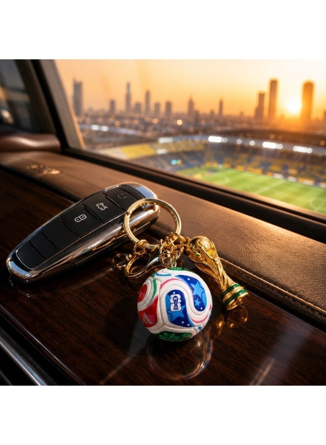 Premium Gold Championship Trophy and Colorful Soccer Ball Keychain Set - Luxury Sports Accessory & Charm for Car Keys and Backpacks, Perfect Football Fan Gift in Saudi Arabia - Image 2