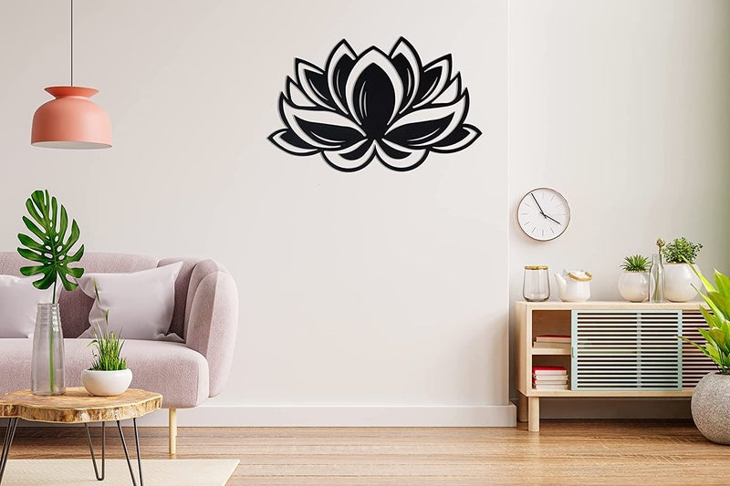 WALLCENTRE ART BEYOND IMAGINATION WALLCENTRE ART BEYOND IMAGINATION Metal Lotus Flower Wall Art Hanging Showpiece for Living Room Decorative Walls Black Size 40 x 62 cm  - Image 1
