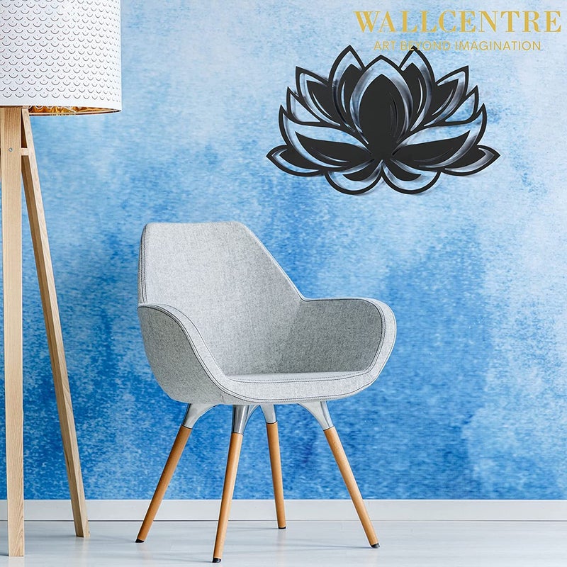 WALLCENTRE ART BEYOND IMAGINATION WALLCENTRE ART BEYOND IMAGINATION Metal Lotus Flower Wall Art Hanging Showpiece for Living Room Decorative Walls Black Size 40 x 62 cm  - Image 2