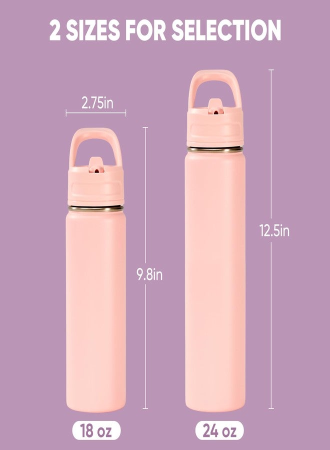 Fijinhom 18oz Insulated Stainless Steel Water Bottle with Straws, Double Wall Vacuum Insulated Bottles, Metal Thermo for Travel, Sports, Leak-Proof, BPA Free, Women & Men, Pink - Image 2