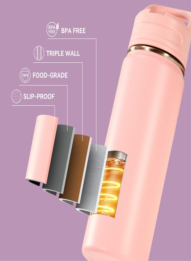 Fijinhom 18oz Insulated Stainless Steel Water Bottle with Straws, Double Wall Vacuum Insulated Bottles, Metal Thermo for Travel, Sports, Leak-Proof, BPA Free, Women & Men, Pink - Image 5