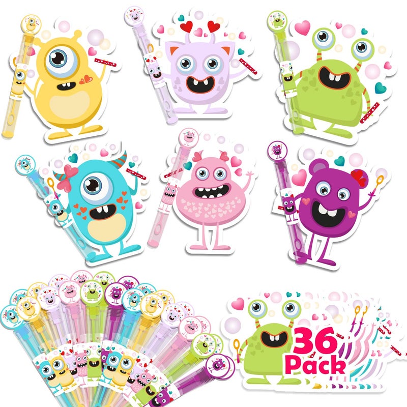 WOONOO 36 Pack Valentines Day Cards for kids With Bubble Wands, Cute Kids Valentines Cards for Classroom School Exchange Gifts, Fun Valentines Gifts for Kids Party Favors Game Prizes - Image 1