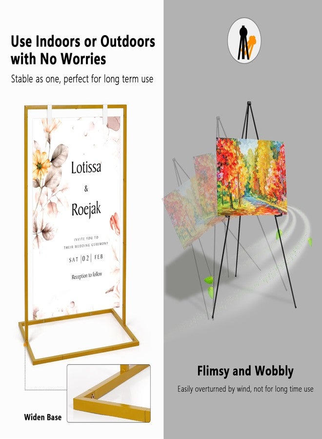 Cathyeen Wedding Welcome Sign Stand, 50”x30”x 20” Heavy Duty Easel Stand for Sign with 8 Pair Satin Ribbon, Welcome to Our Wedding Sign Holder, Metal Floor Standing Easels for Signs, Poster (Gold) - Image 5