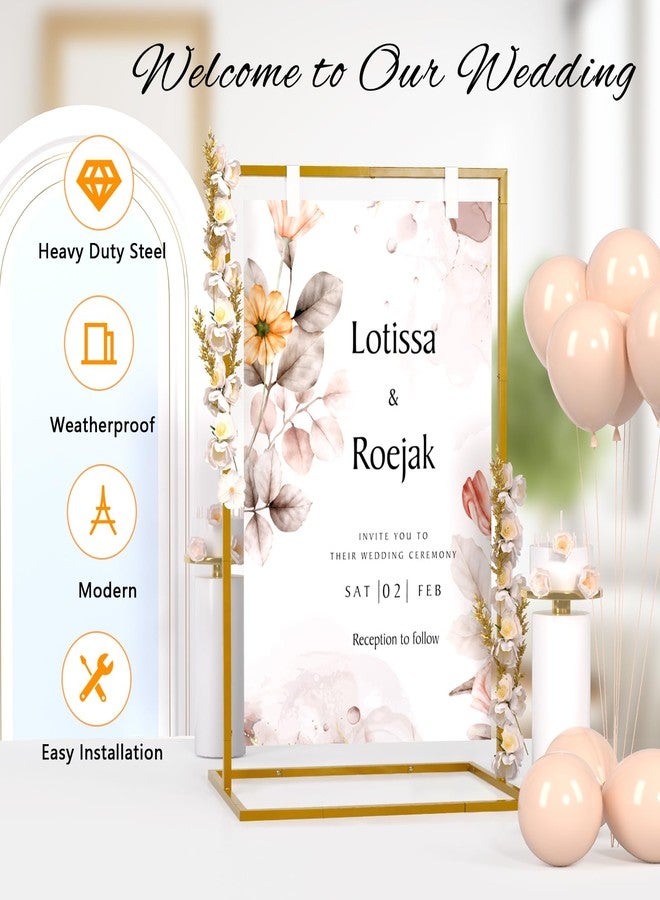 Cathyeen Wedding Welcome Sign Stand, 50”x30”x 20” Heavy Duty Easel Stand for Sign with 8 Pair Satin Ribbon, Welcome to Our Wedding Sign Holder, Metal Floor Standing Easels for Signs, Poster (Gold) - Image 2