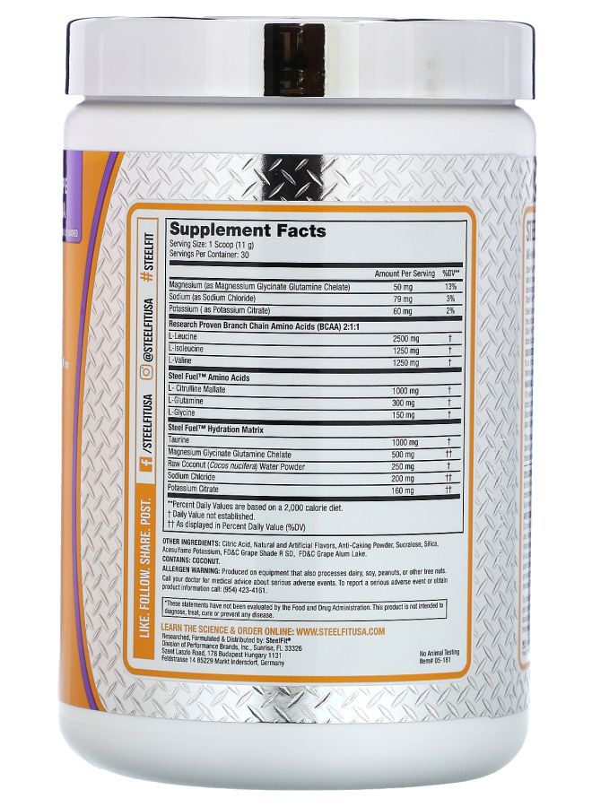 SteelFit Steel Fuel  All-In-One BCAA + Hydration Formula Grape Soda 11.64 oz (330 g) - Image 2