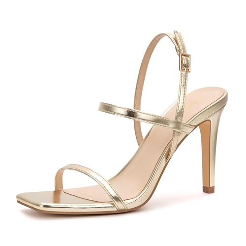 Party Women's Strappy High Heeled Sandals Open Toe Ankle Strap heels Comfy Weddings Shoes,EMMA-Gold Pu-7-O1 - Image 1