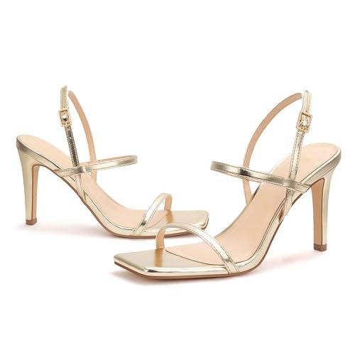 Party Women's Strappy High Heeled Sandals Open Toe Ankle Strap heels Comfy Weddings Shoes,EMMA-Gold Pu-7-O1 - Image 4