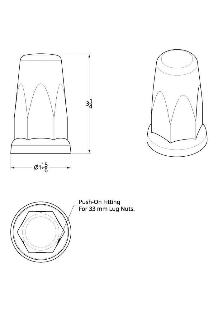 United Pacific 33mm X 3-1/4" Chrome Plastic Tall Nut Covers With Flange - Push-On (Box of 20) - Image 3