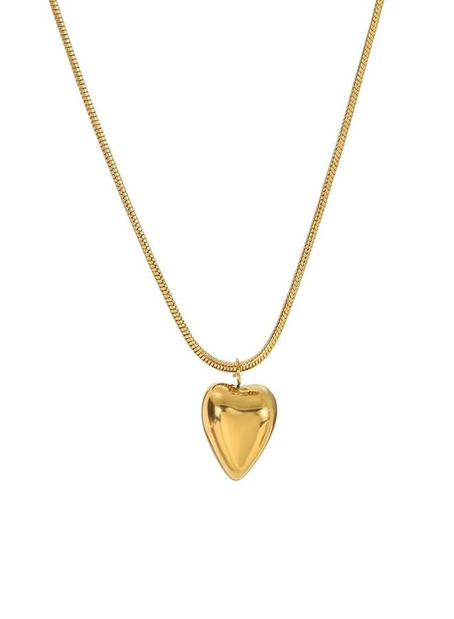 VIEN Hollow Love Heart Pendant Necklace Snake Chain Necklace Tarnish Free Gold-plated Plated Stainless Steel Necklace - Image 1