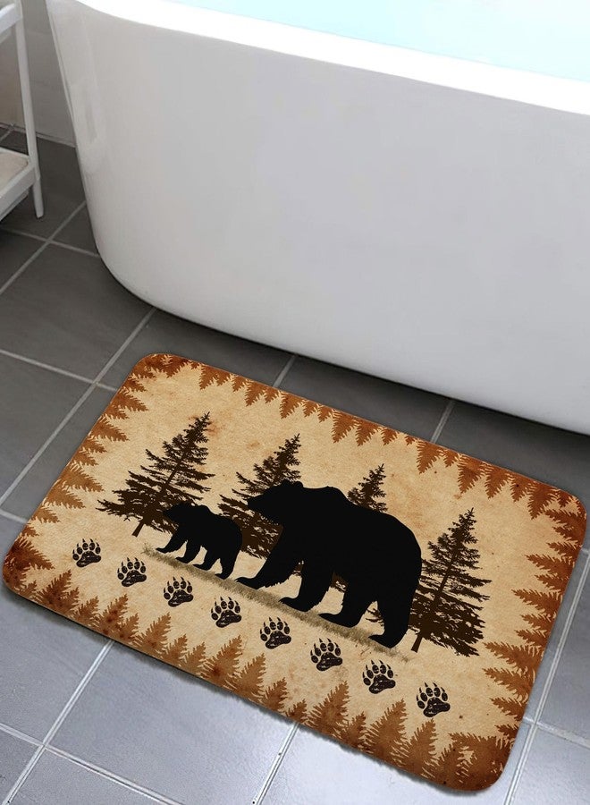 NYMB Rustic Cabin Bear Bath Rugs, Animal Black Bear Doormat Non-Slip Floor Entryways Outdoor Indoor Door Mat, Country Farmhouse Lodge Wooden Forest Trees Bath Mat Bathroom Rugs Accessories, 17X29in - Image 1