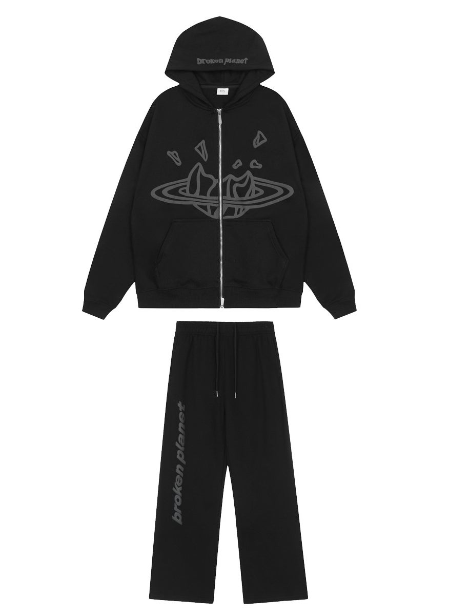 Generic - Broken Planet Trendy Letter Print Hoodie Sweatshirt Set Black suit - Image 1