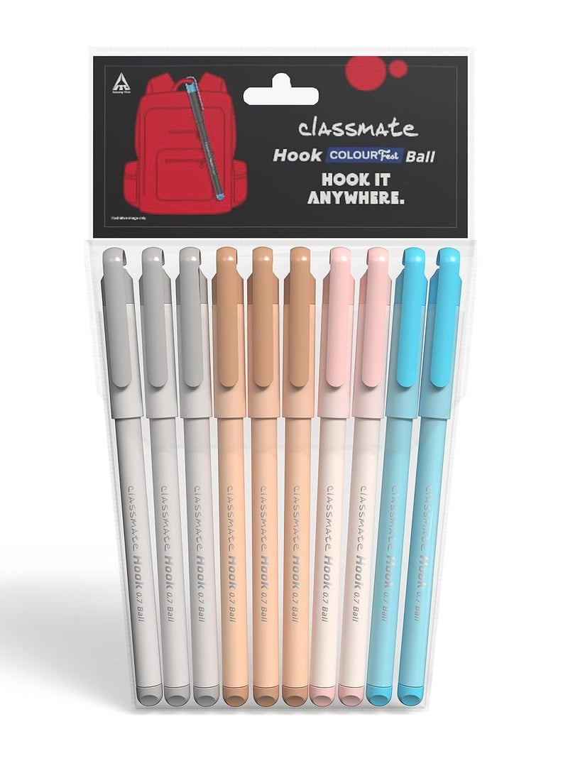 classmate Classmate Hook Ball Pen- Blue (Pack of 10)|Multicolour Body Pens|Attractive Pastel Shades for Boys & Girls|Smooth Writing Ball Pen|Unique Design  - Image 1
