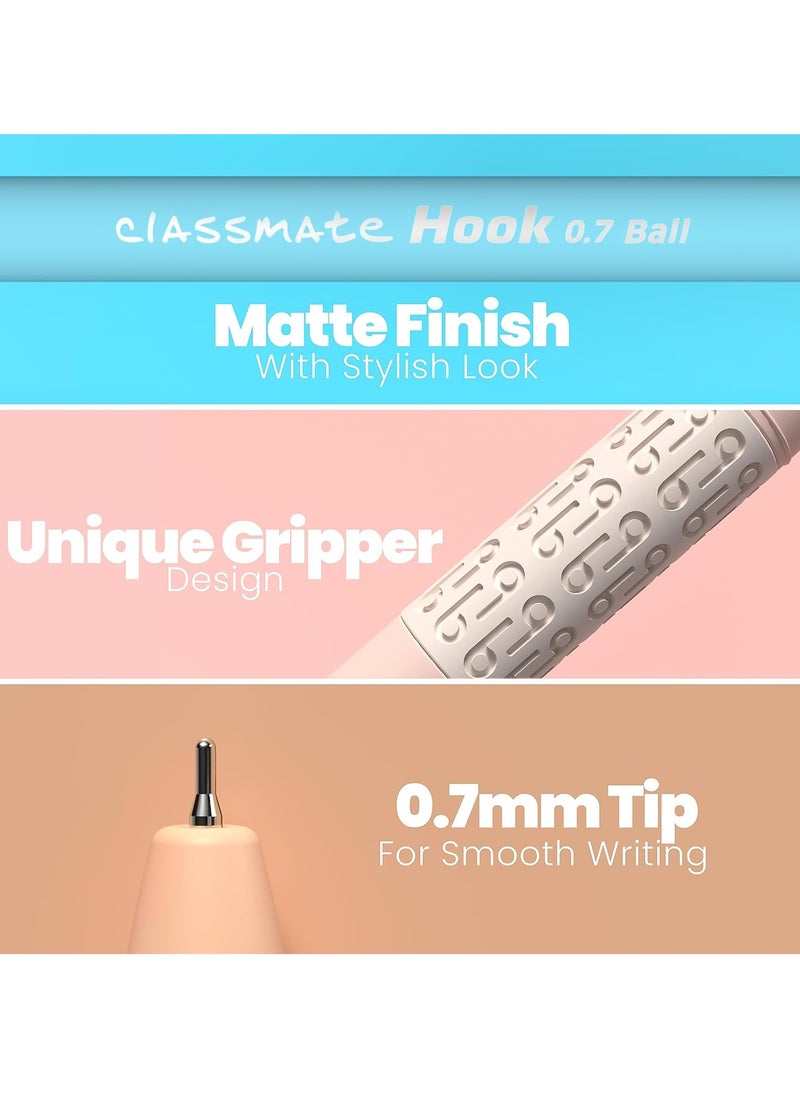 classmate Classmate Hook Ball Pen- Blue (Pack of 10)|Multicolour Body Pens|Attractive Pastel Shades for Boys & Girls|Smooth Writing Ball Pen|Unique Design  - Image 2