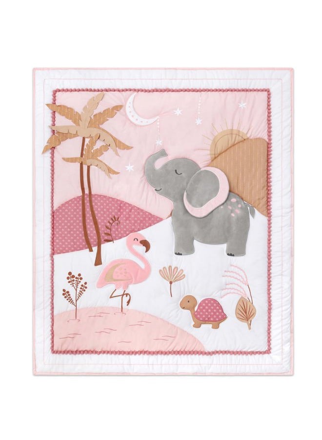 The Peanut Shell Safari Crib Bedding Set for Girls, 4pc Organic Cotton Crib Comforter Set, Jungle Elephant Nursery Decor, Pink, Grey, White, Tan - Image 5