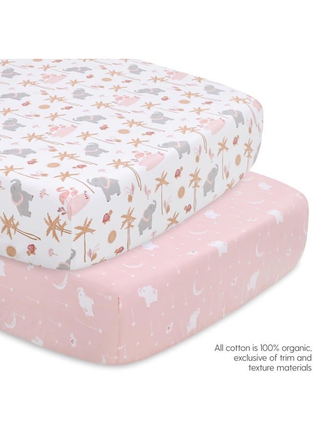 The Peanut Shell Safari Crib Bedding Set for Girls, 4pc Organic Cotton Crib Comforter Set, Jungle Elephant Nursery Decor, Pink, Grey, White, Tan - Image 4