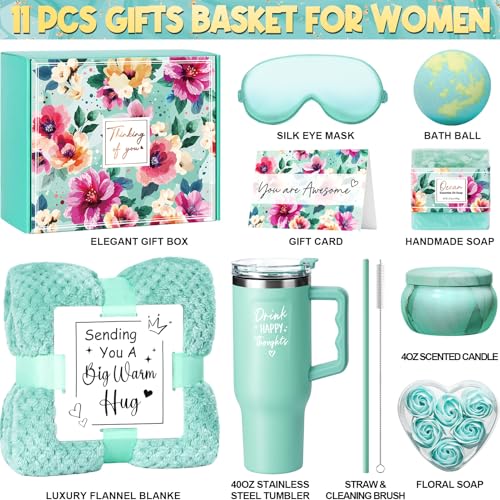 Qinline Birthday Gifts for Women Self Care Get Well Soon Gifts, Ocean Relaxing Spa Gifts Box Care Package Basket w/ Luxury Flannel Blanket 40 oz Tumbler, Christmas Gifts Set for Mom Her Wife Girlfriend Sister - Image 2