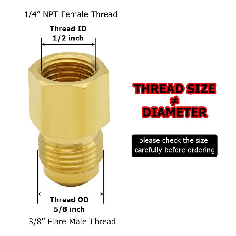 Hooshing 2PCS Brass Tube Fitting 3/8" Flare to 1/4" NPT Female Thread Gas Line Adapter Pipe Connector - Image 2