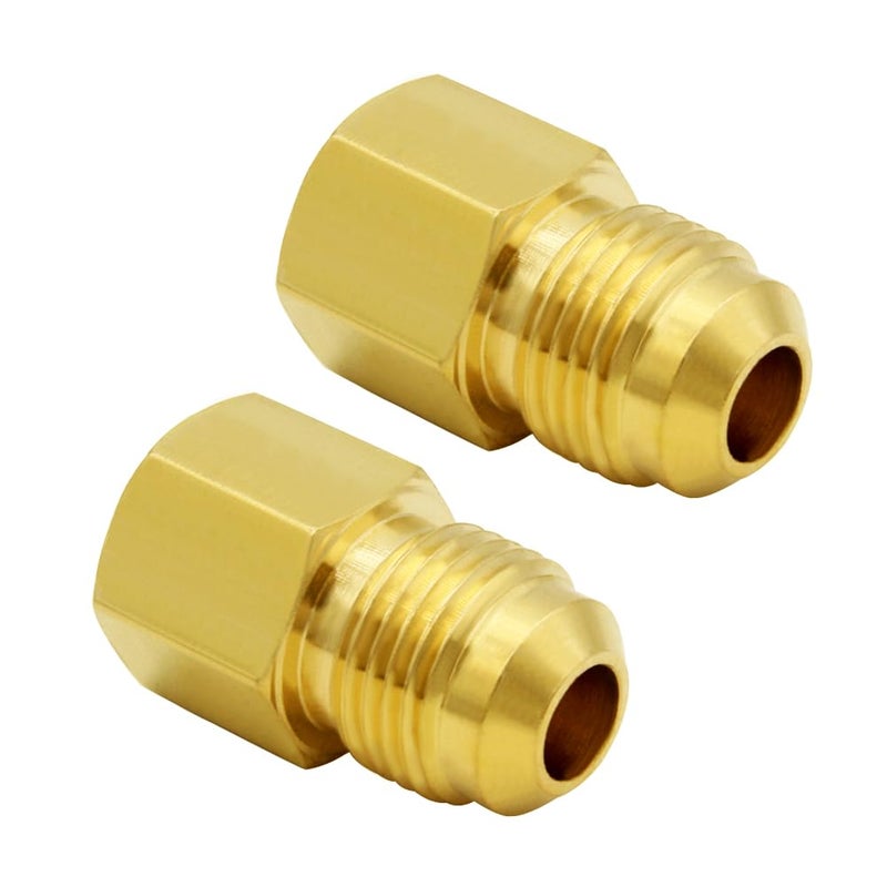 Hooshing 2PCS Brass Tube Fitting 3/8" Flare to 1/4" NPT Female Thread Gas Line Adapter Pipe Connector - Image 1